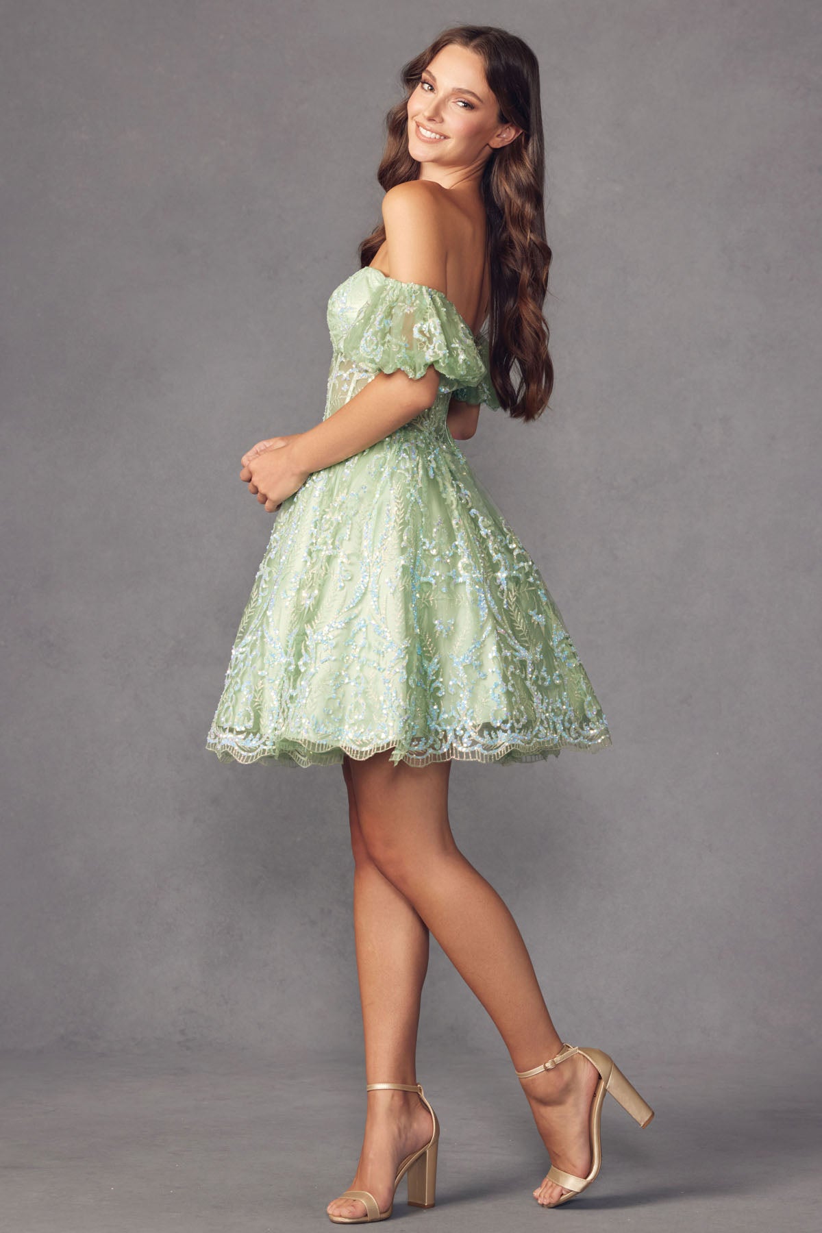 Sweetheart Off Shoulder Short Sleeve Short Dress in Sage or Lilac