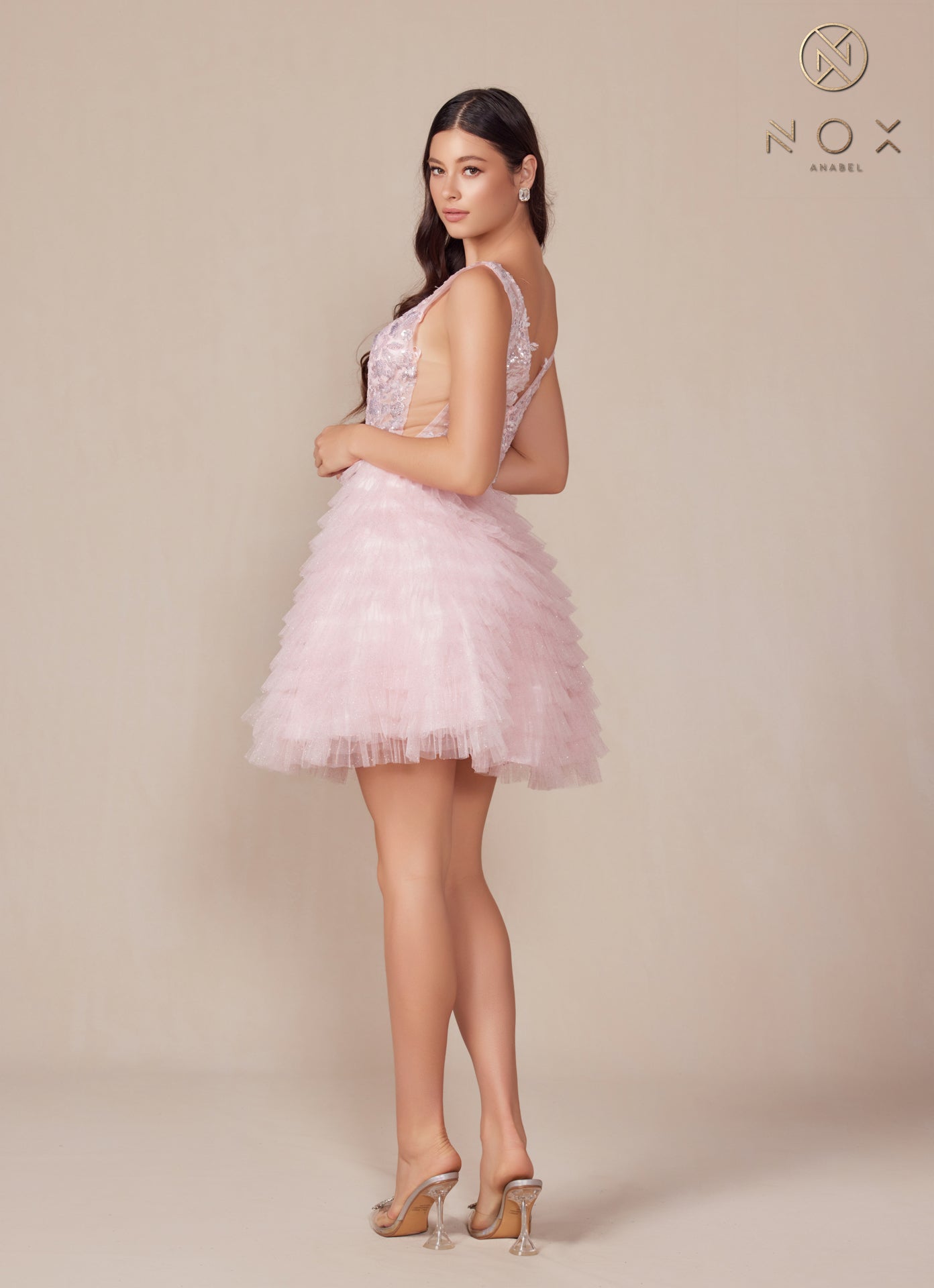 Sequin Plunged Neckline Tiered Ruffle Short Dress Homecoming