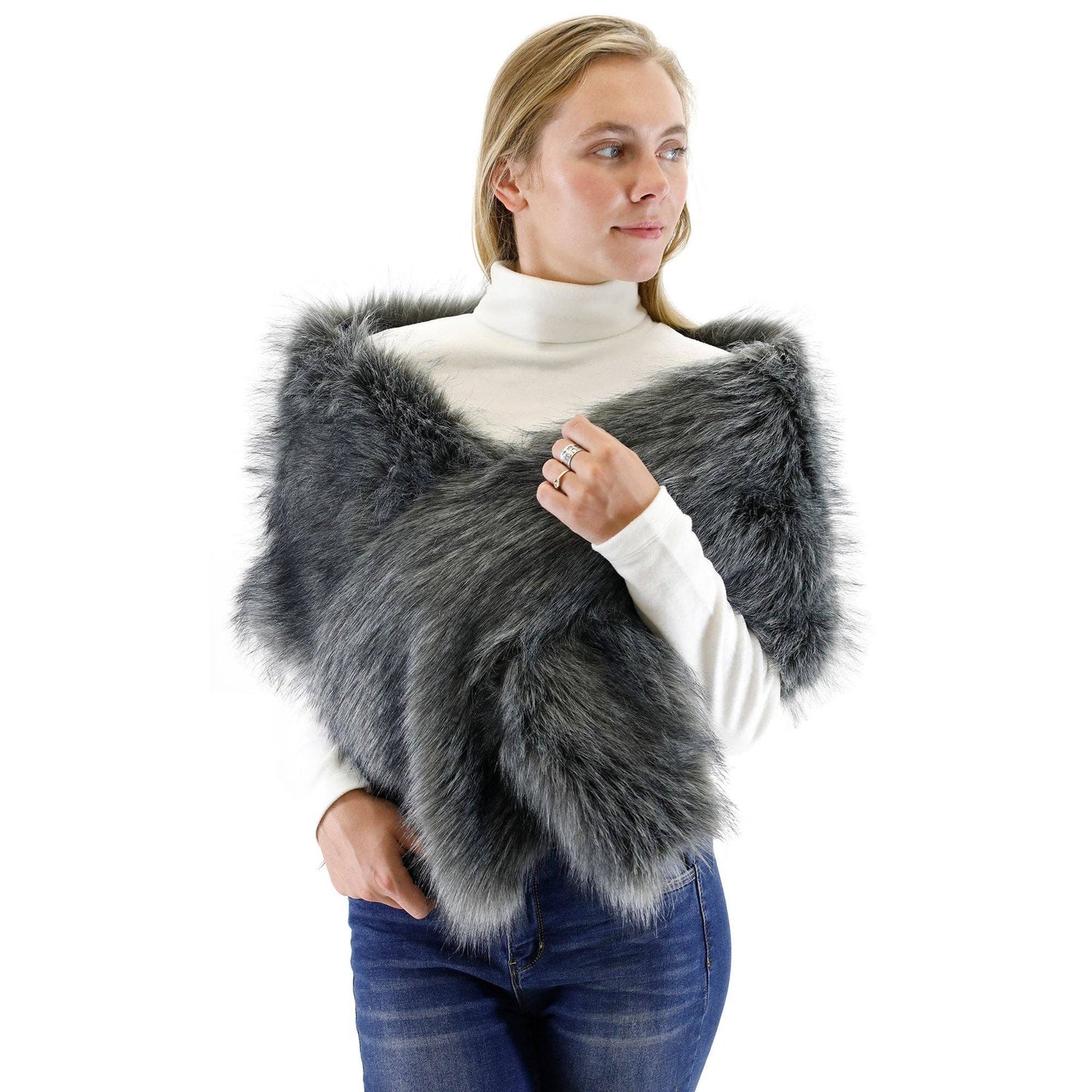 Faux Fur Shawl Wide