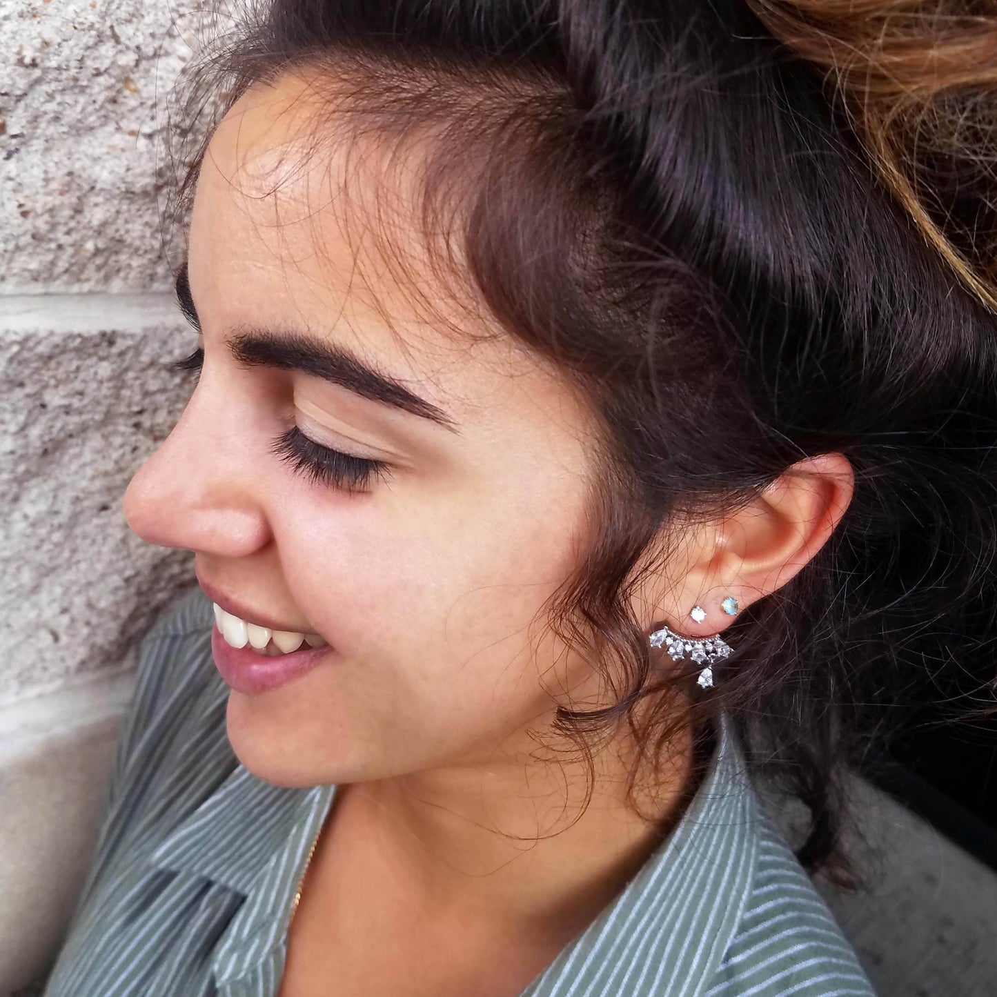 Elsa Petite Cubic stud dangle earrings