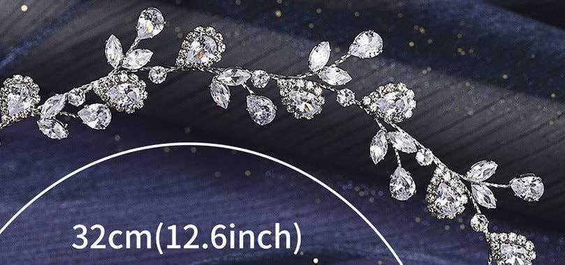 Bridal Pear-Shape Crystal Stones Headband Elegant Silver Hair Accessory