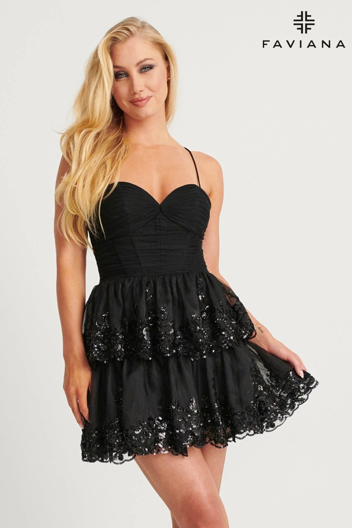 Tulle Dress With Flowy Tiered Skirt And Beading | 11121 / 11121E Favianna