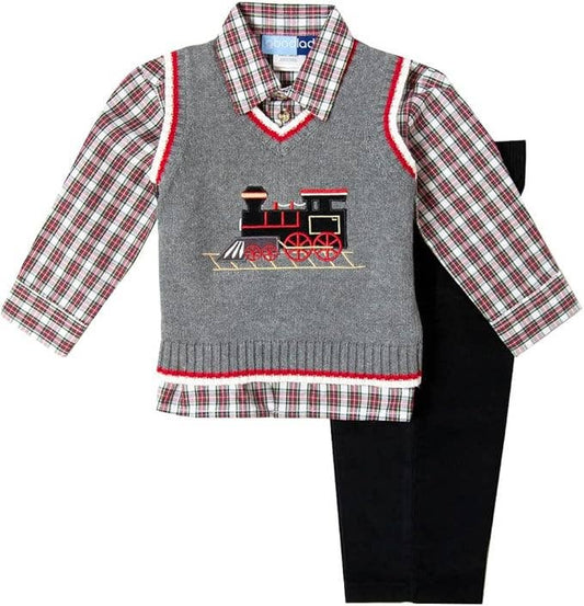Good Lad 2/7 Boys Grey Train Sweater Vest Set