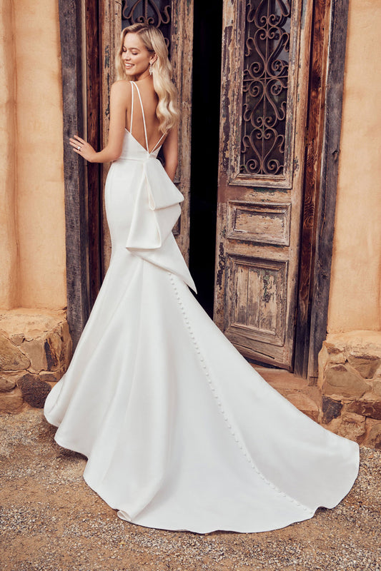 "Alexis" Simple Fit and Flare with Plunging V-Neck Wedding Dress by Sophia Tolli