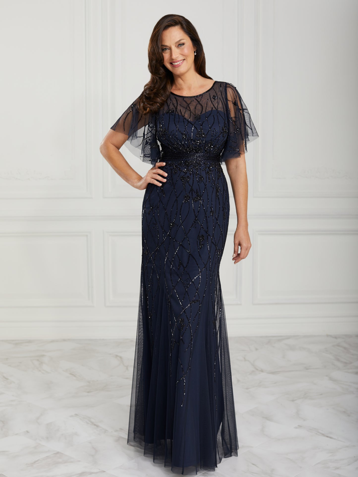 17006 Sheath Dark Blue Size 16 3/4 Sleeve Mother's Dress by Christina Wu