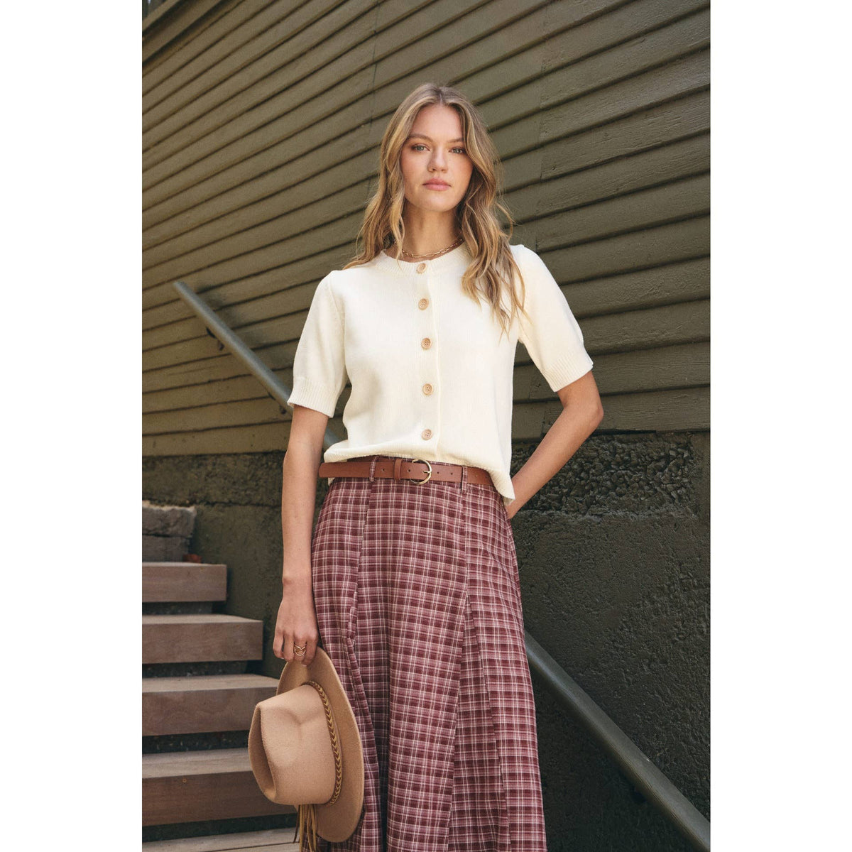 Maple Plaid Flaire Maxi Skirt W/ Belt