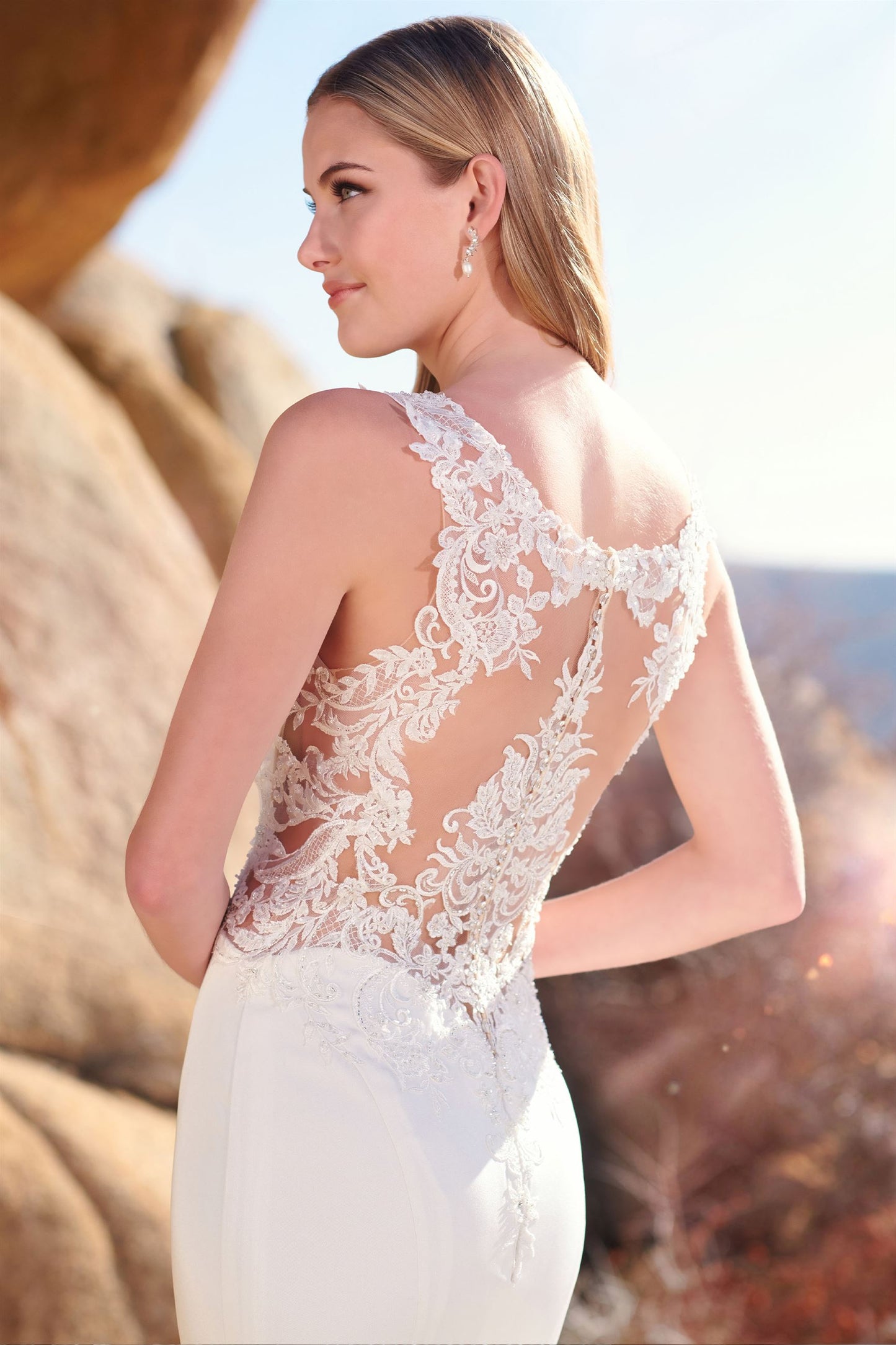 220111 Fit & Flare Crepe Wedding Dress by Enchanting for Mon Cheri