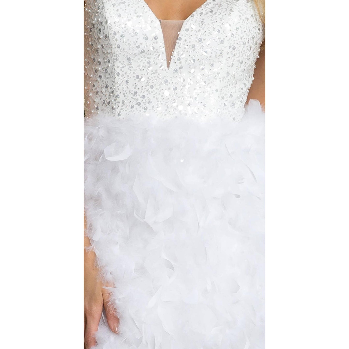 Sequin Bodice Everyday Dress with Feather Skirt R757W