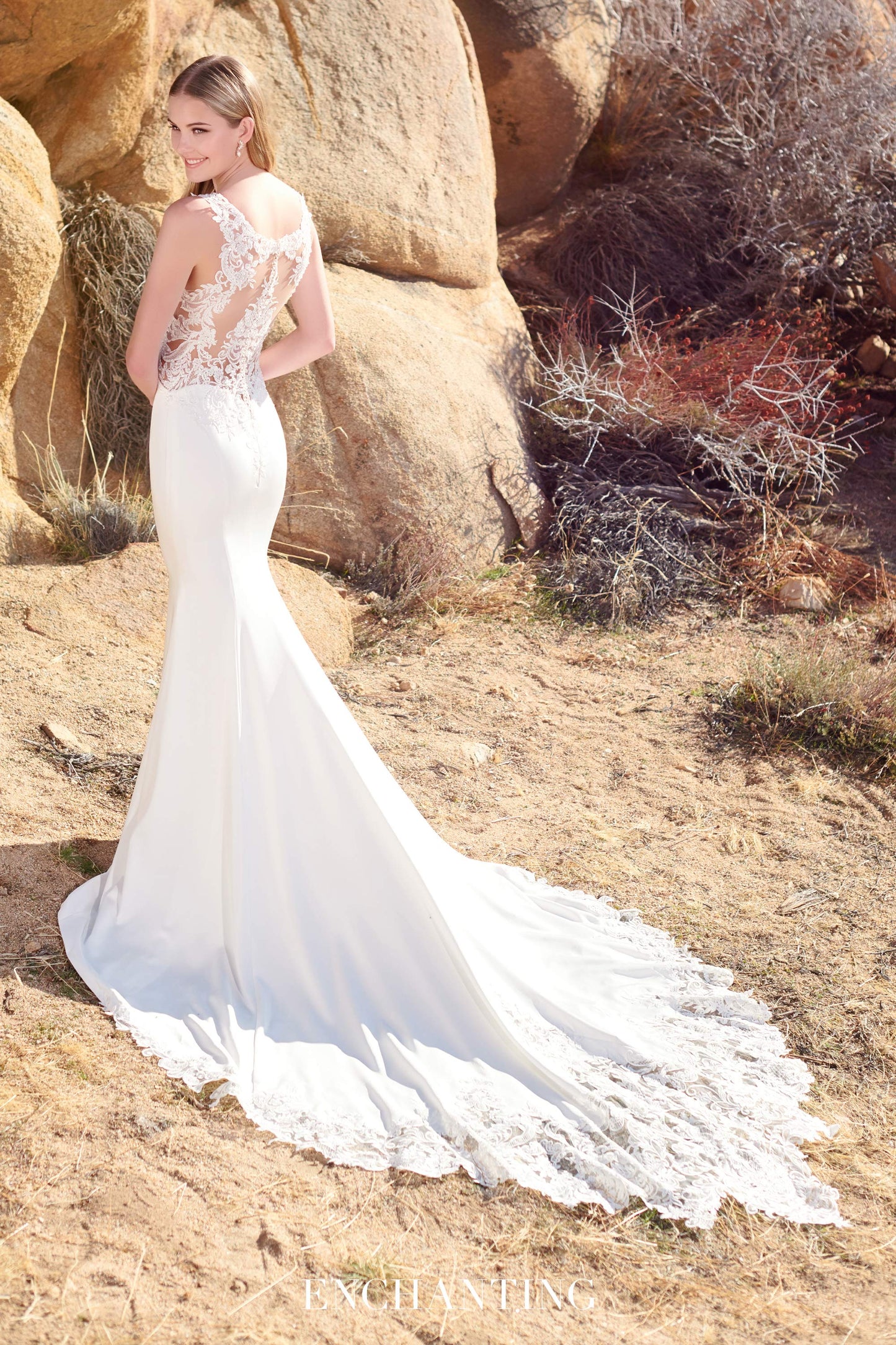 220111 Fit & Flare Crepe Wedding Dress by Enchanting for Mon Cheri