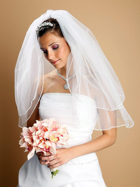 226V-30-I 2-Row 36" Fingertip Wedding Veil with Rounded Satin Cord Edge - Ivory