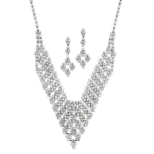 Rhinestone Vintage Bib Necklace & Earrings Set