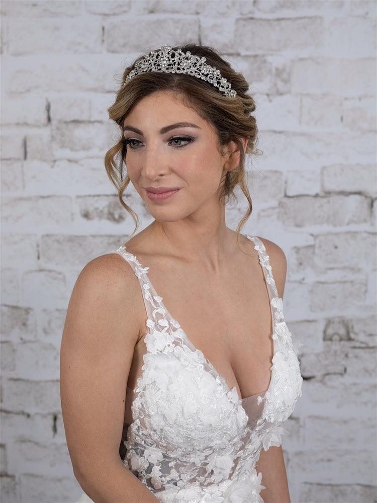 Vintage Filigree Bridal, Wedding or Prom Silver Tiara with Clear Crystals