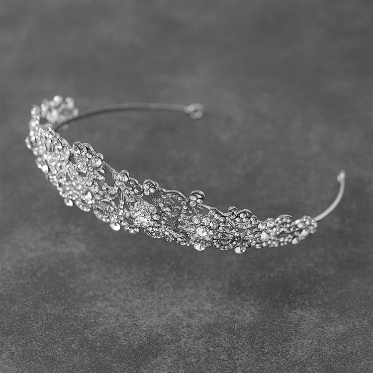 Vintage Filigree Bridal, Wedding or Prom Silver Tiara with Clear Crystals
