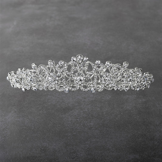 Vintage Filigree Bridal, Wedding or Prom Silver Tiara with Clear Crystals