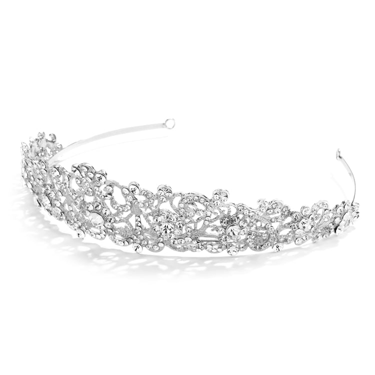 Vintage Filigree Bridal, Wedding or Prom Silver Tiara with Clear Crystals