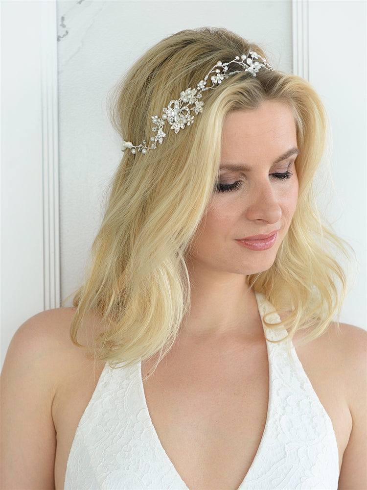 4386 Designer Handmade Bridal Headband with Painted Floral Vines