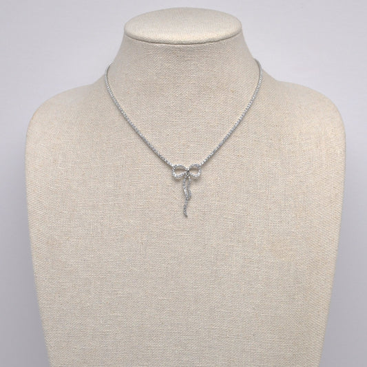 CZ Silver Bow Necklace