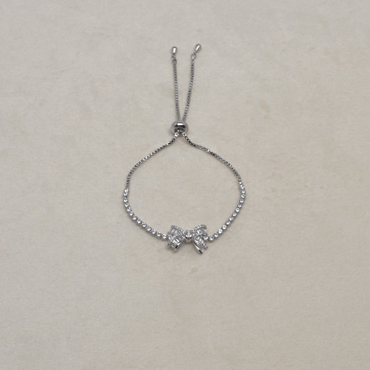 CZ Silver Bow Bolo Bracelet