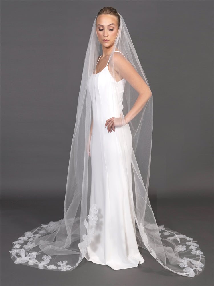 Hand-Rolled Organza Flower Statement Veil with Modern Bold Motif - Cathedral Veil - 108" L x 90" W