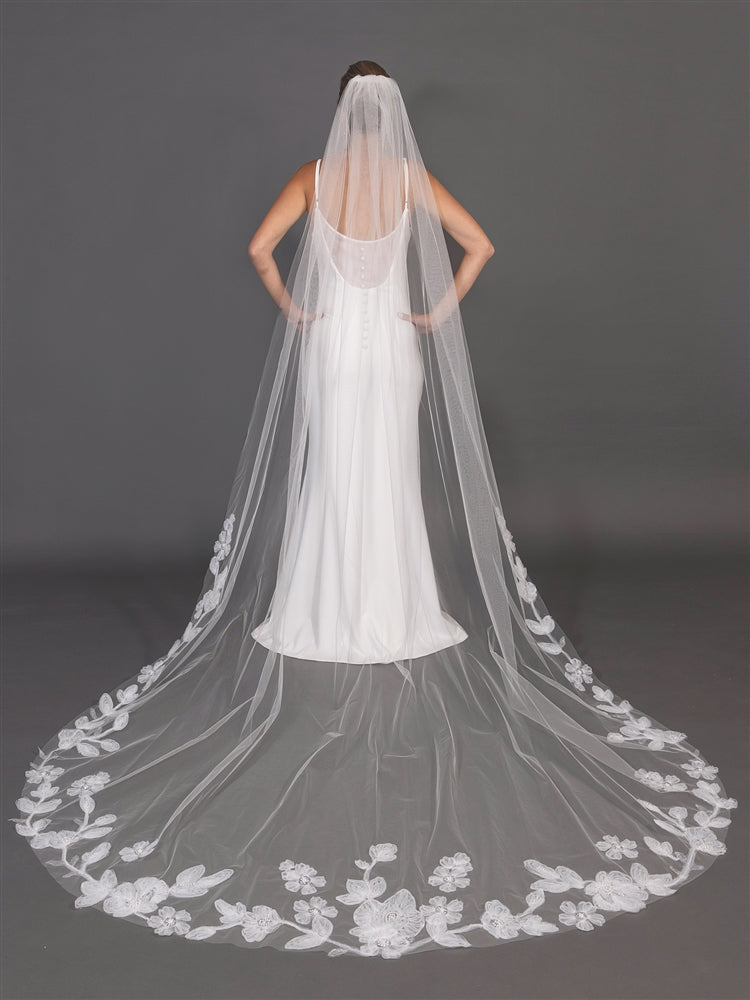 Hand-Rolled Organza Flower Statement Veil with Modern Bold Motif - Cathedral Veil - 108" L x 90" W