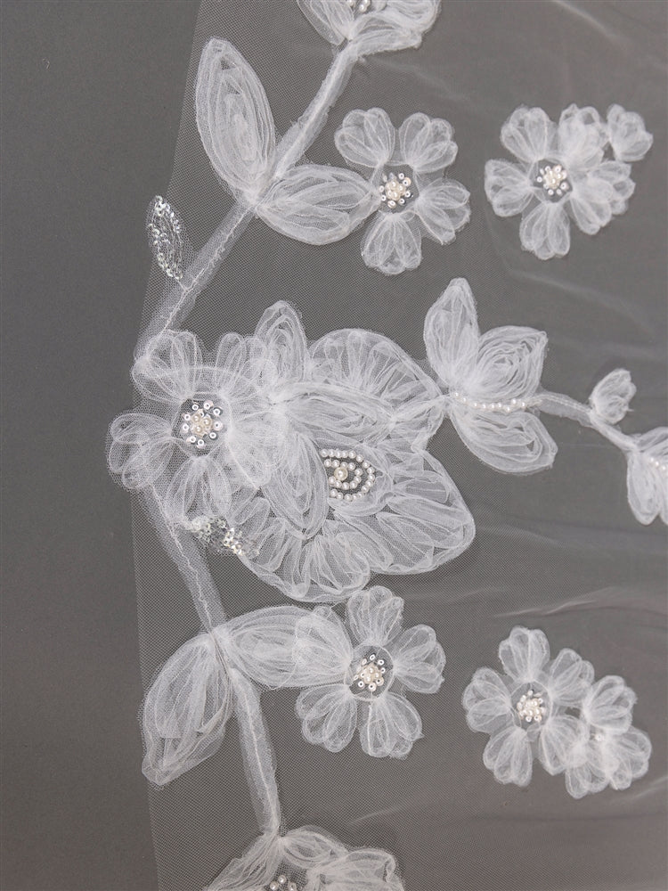 Hand-Rolled Organza Flower Statement Veil with Modern Bold Motif - Cathedral Veil - 108" L x 90" W