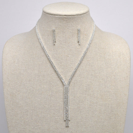 Crystal Avenue Lariat Silver Necklace Set