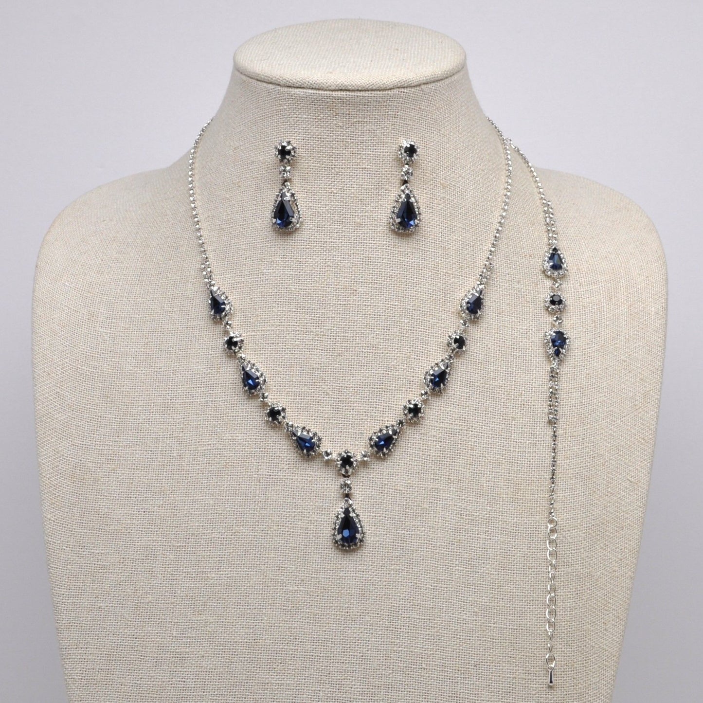 Blue Sapphire Marquis Necklace, Earrings, Bracelet Set