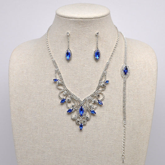 Sapphire Swirly Marquise Three Piece Necklace Set