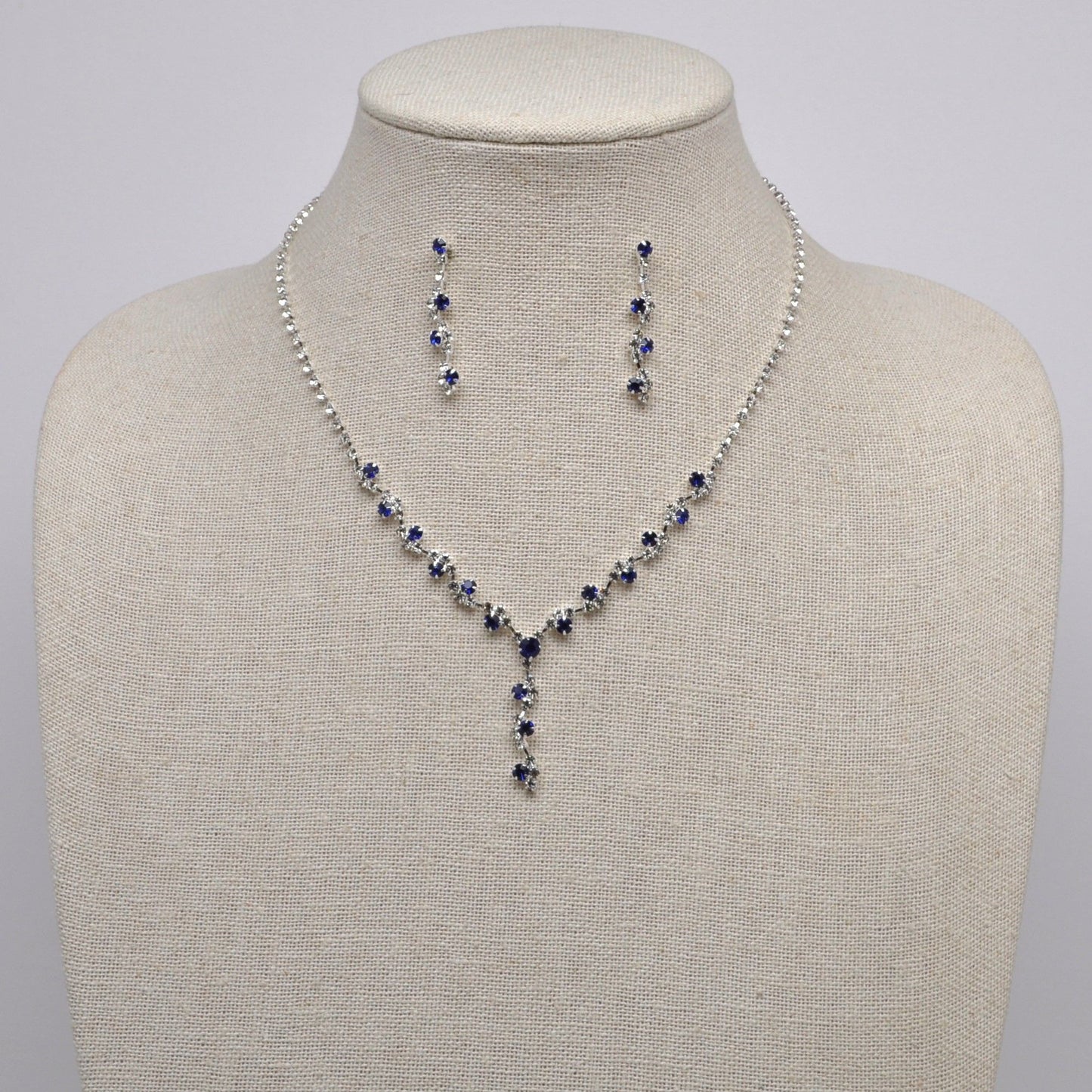Sapphire Round Cluster Rhinestone Earring and Necklace Set