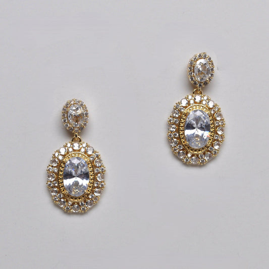 CZ Antique Bridal Gold Oval Earrings
