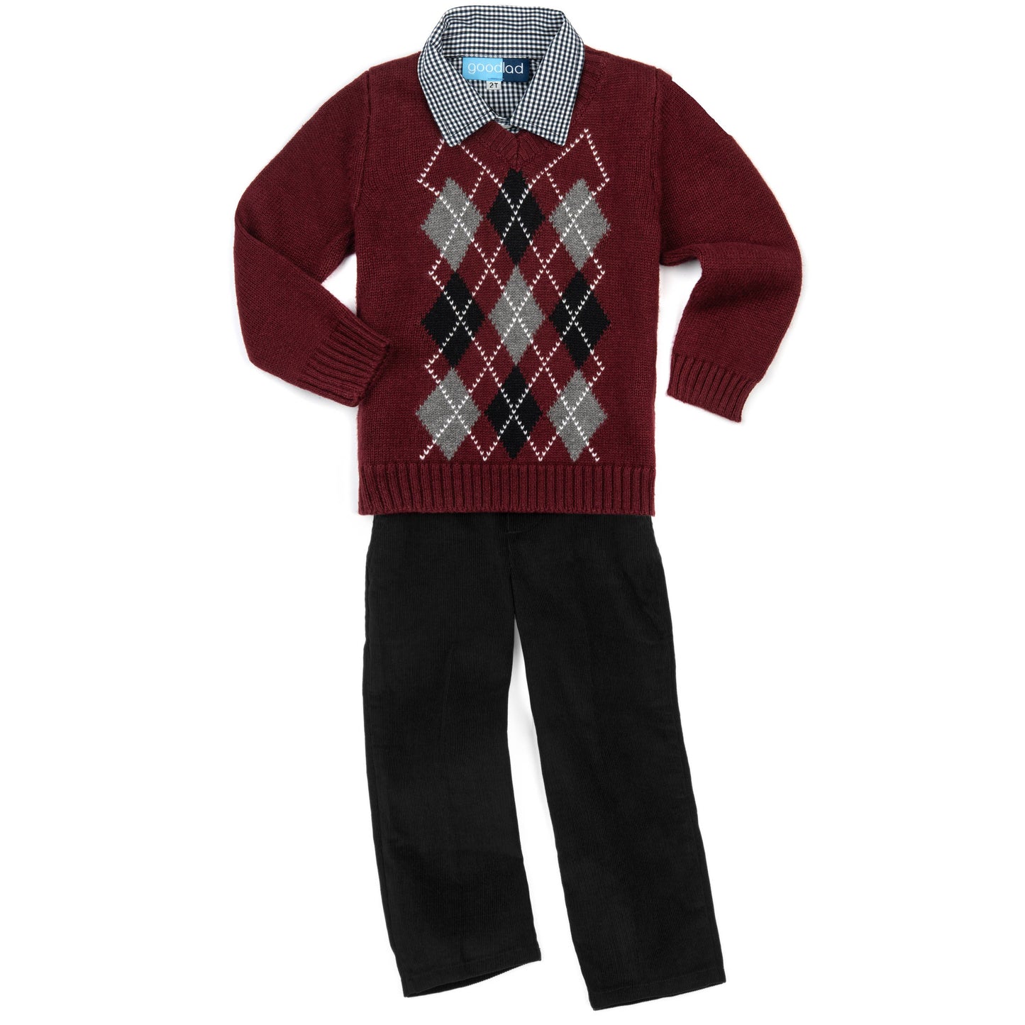 Good Lad 4/7 Boys Burgundy Argyle Long Sleeve Sweater Set