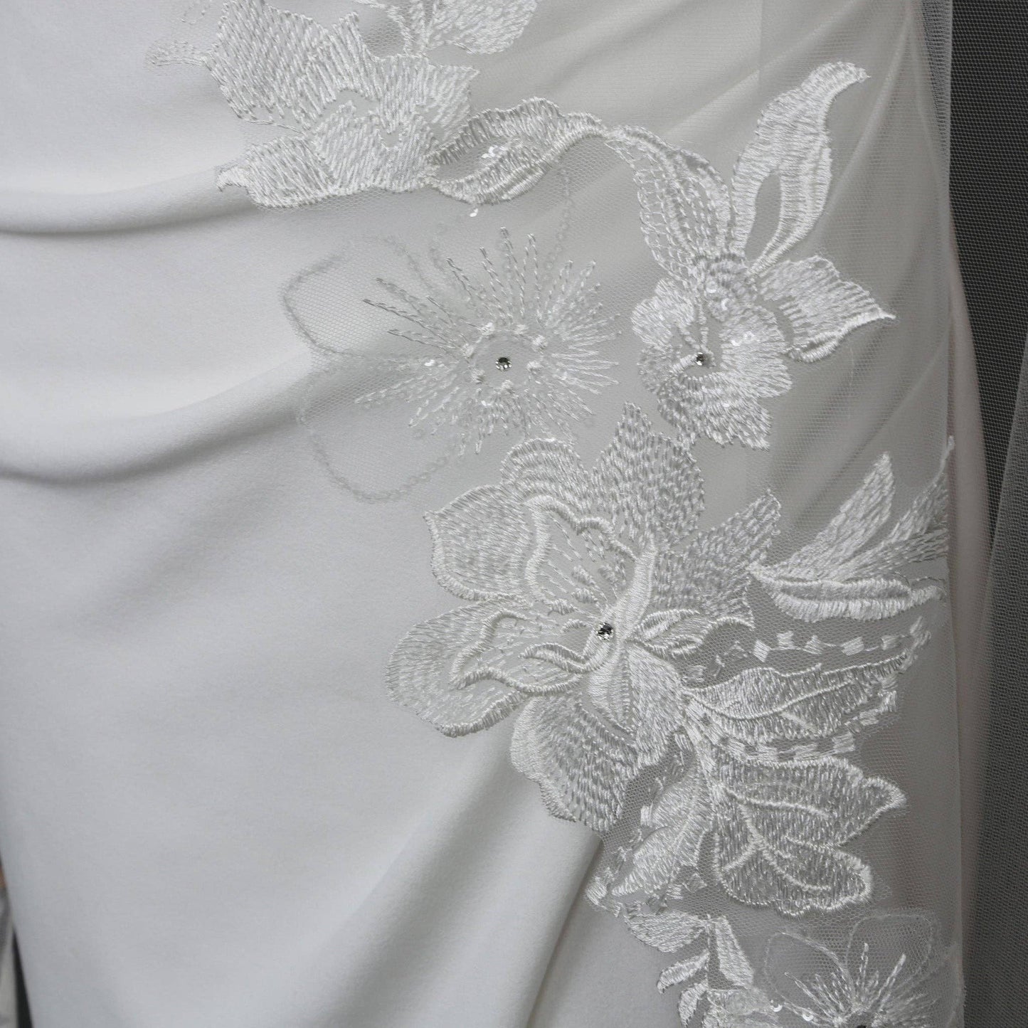 Mantilla Floral Vine Embroidered Wedding Veil with Rhinestones