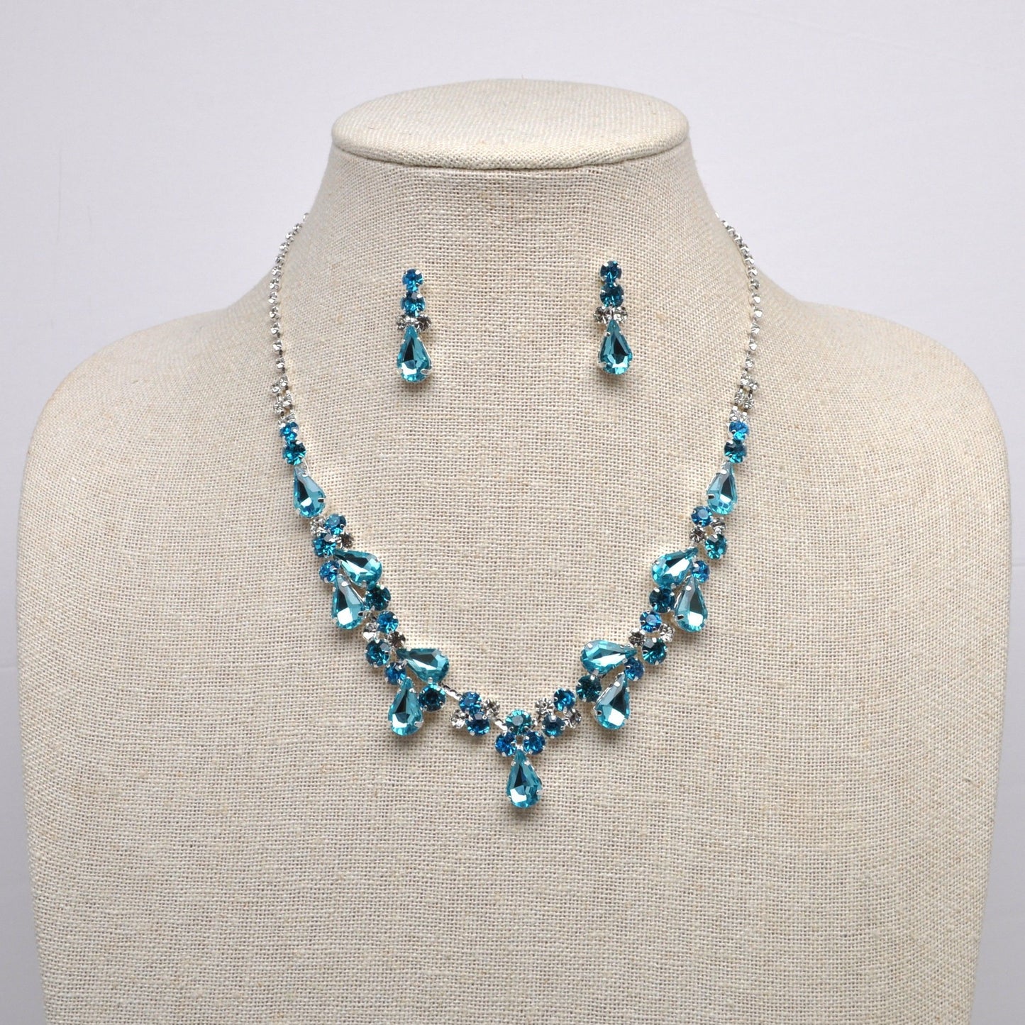 Aqua Two-Piece Multi Crystal Necklace and Earring Set