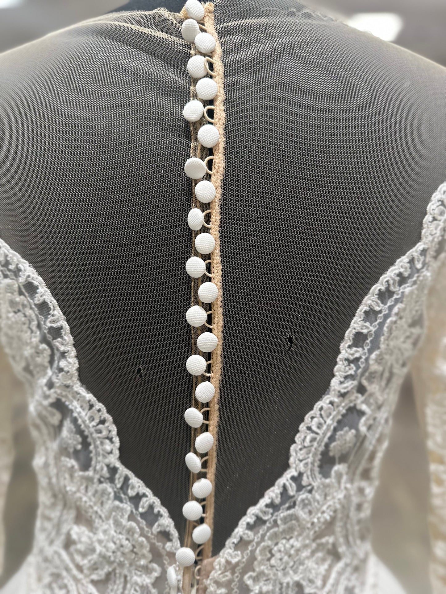 "Mallory Dawn" Long Sleeve Ballgown Illusion Buttons Wedding Dress by Maggie Sottero