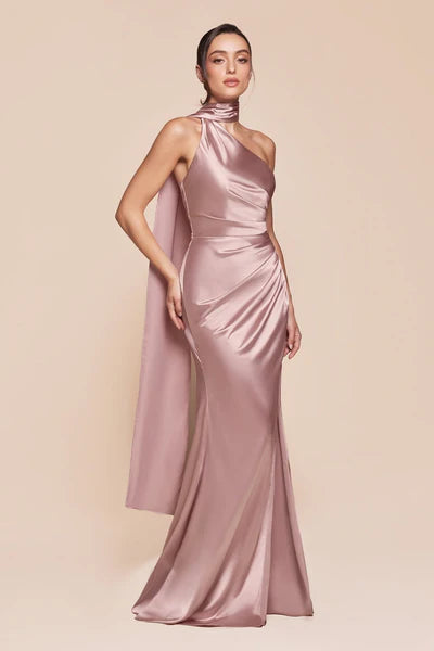 Fitted One Shoulder Dress with Halter Wrap 7454