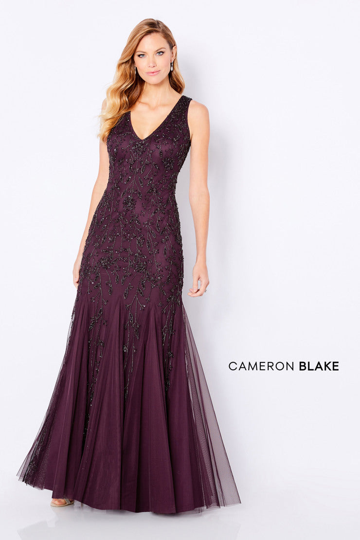 221684 Sleeveless Sheath V-Neckline Beaded Gown with Shawl by Cameron Blake