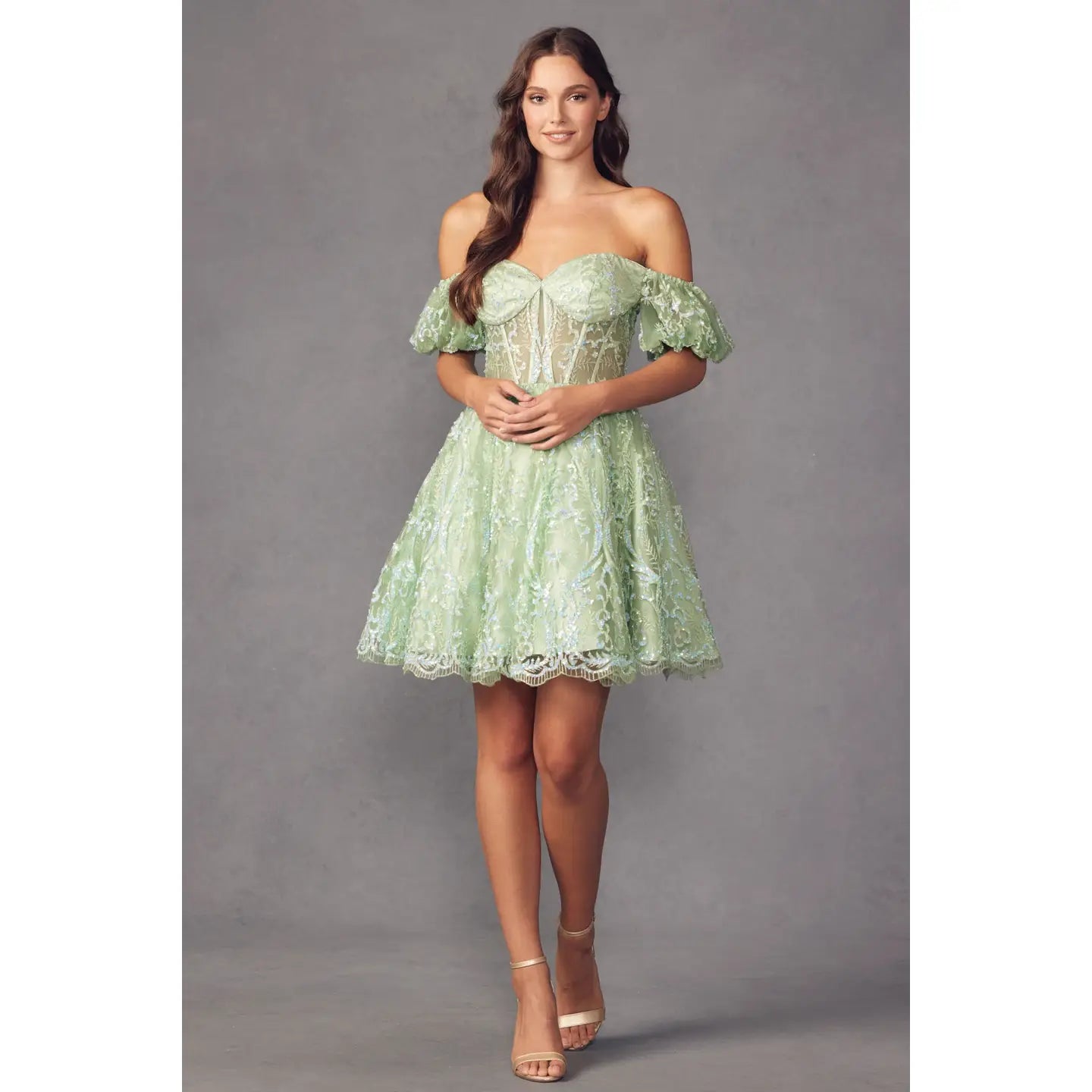 Sweetheart Off Shoulder Short Sleeve Short Dress in Sage or Lilac