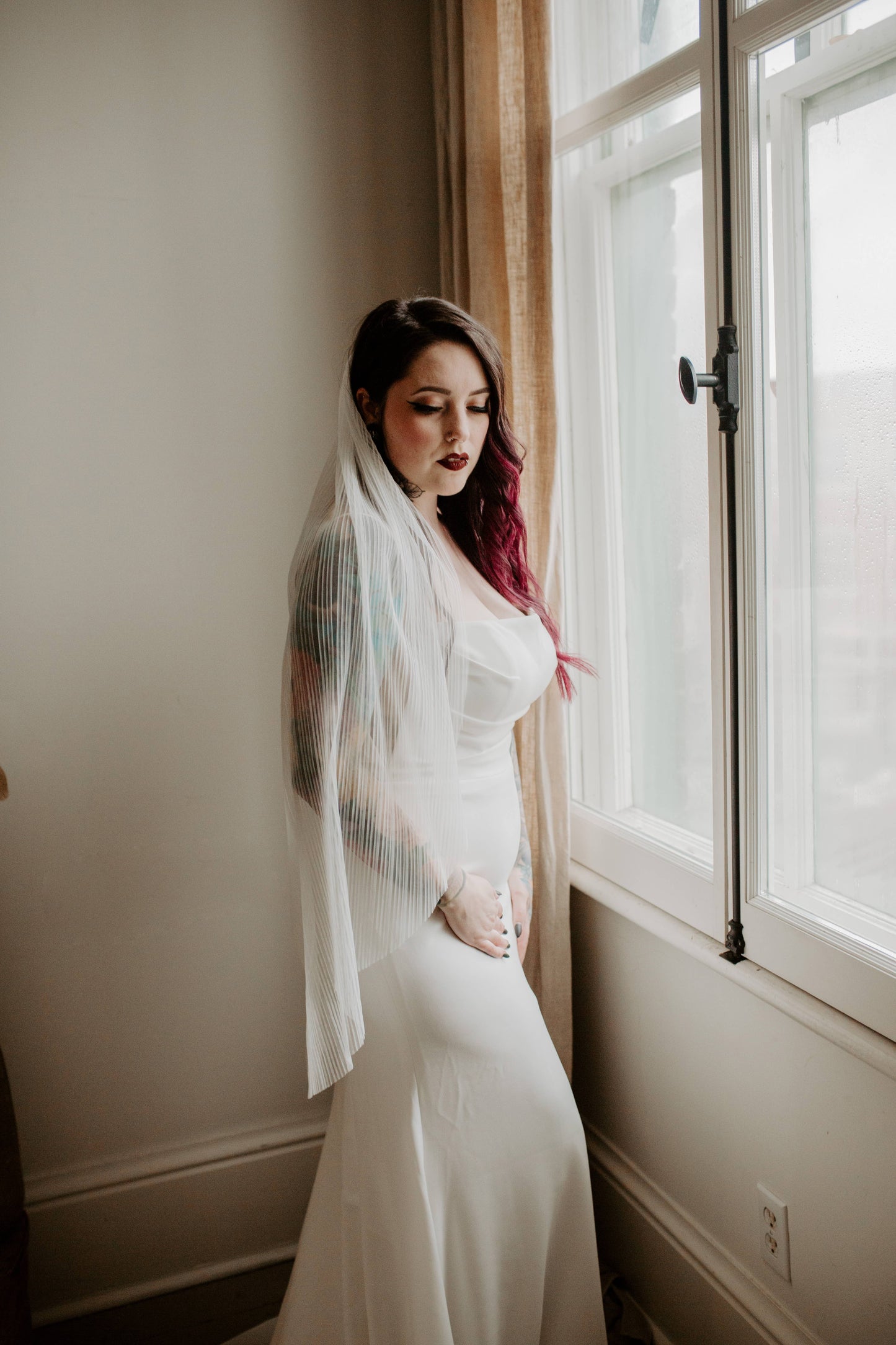 Ruffled Rose Veils - Pleated Tulle Veil