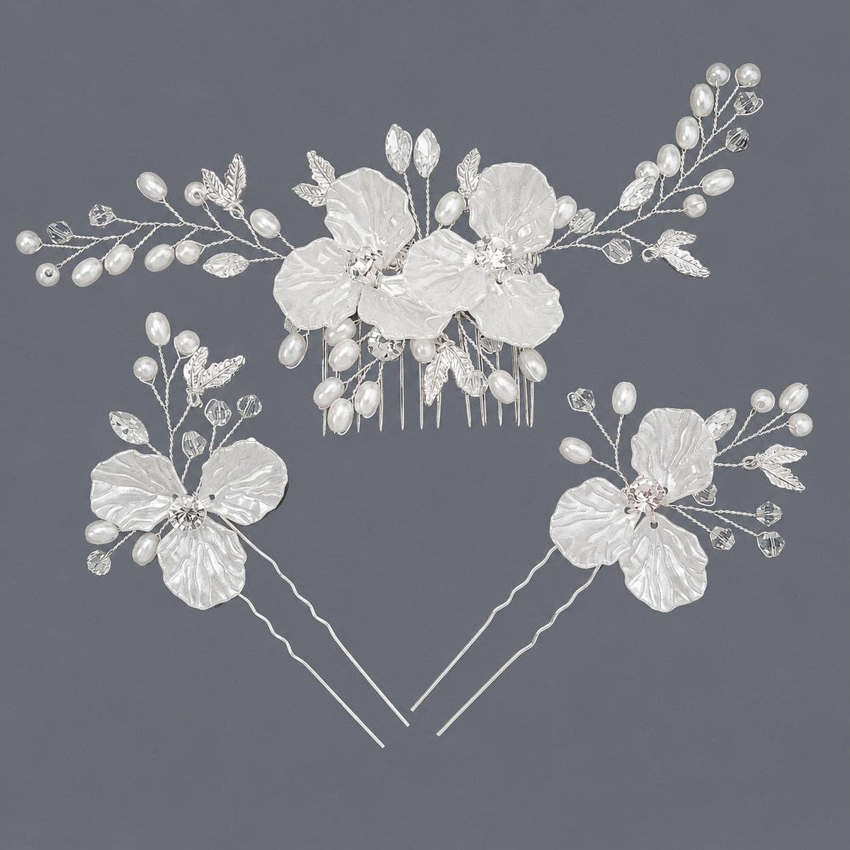 3-Piece Crystal, Pearl, and Floral Bridal Hair Piece