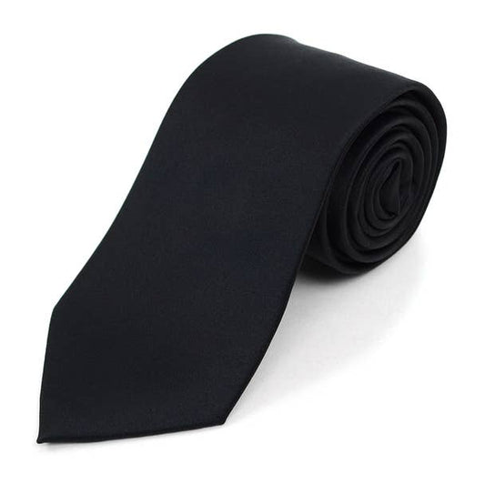 3.25" Black Poly Solid Satin Tie & Matching Hanky Set