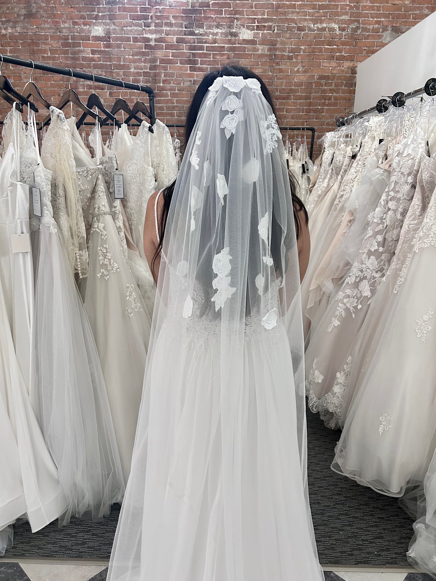 F021 Floral Lace Cathedral Veil by Aria Bride