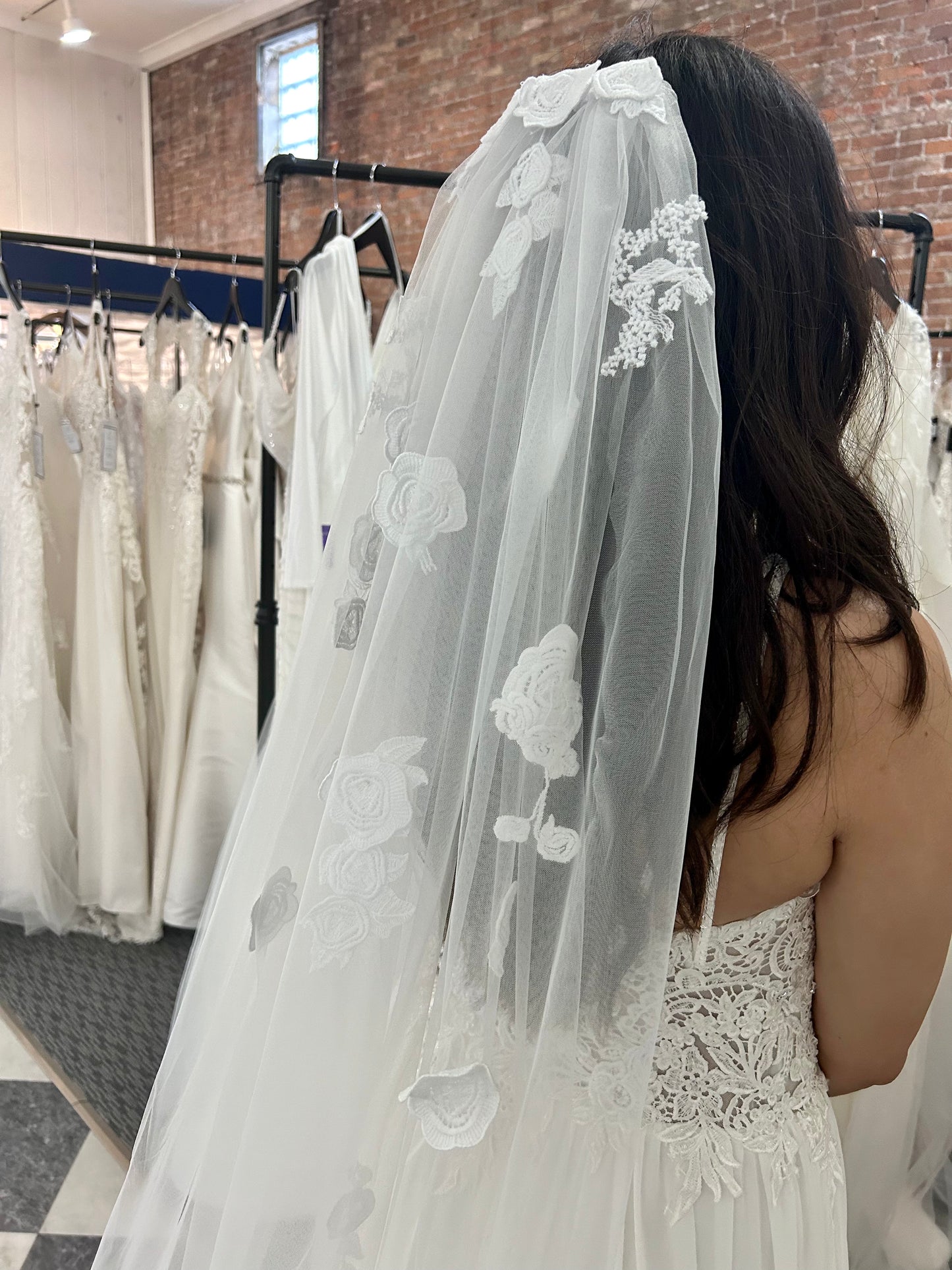 F021 Floral Lace Cathedral Veil by Aria Bride