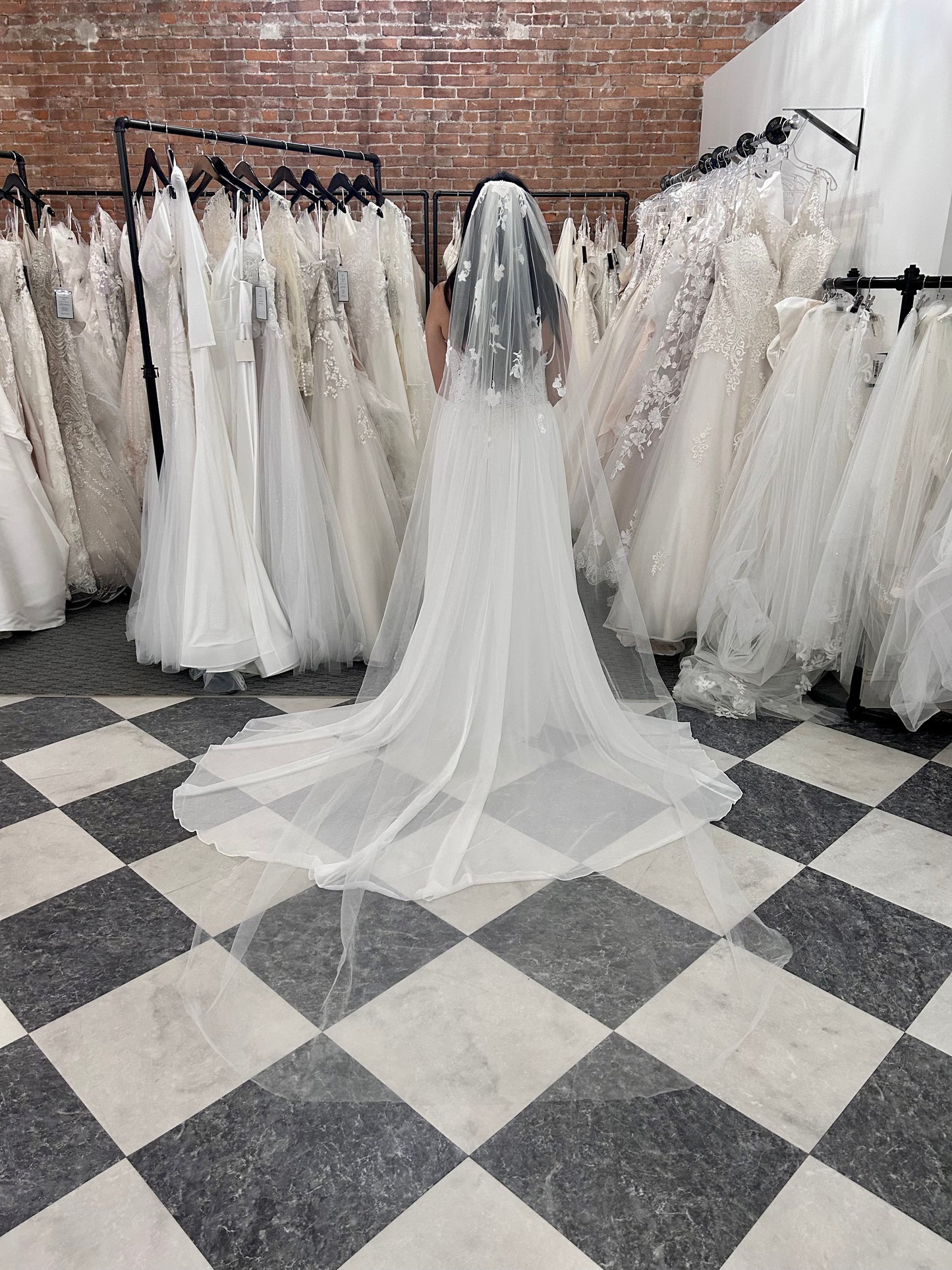 F020 Cathedral Length Lace Applique Minimalistic Veil by Aria Bride