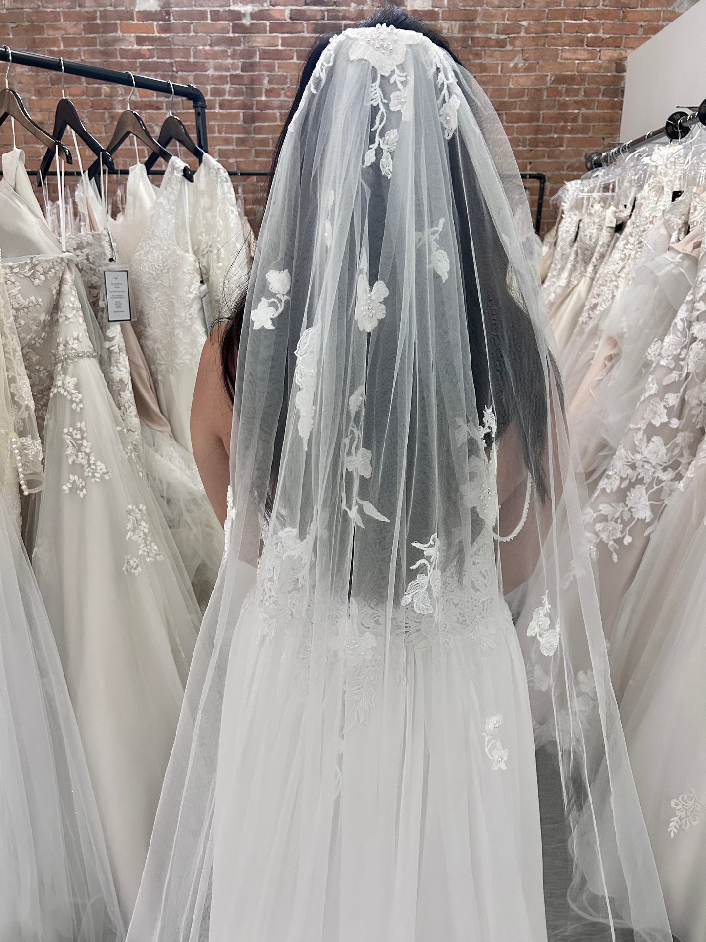 F020 Cathedral Length Lace Applique Minimalistic Veil by Aria Bride