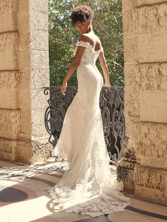 "Edison" Off Shoulder Lace Sheer Bodice Wedding Dress by Maggie Sottero