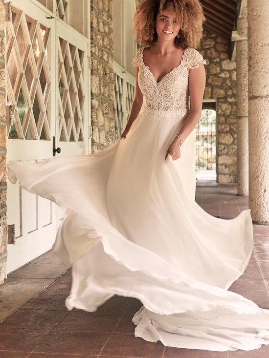 "June" Cap Sleeve Chiffon Wedding Dress by Maggie Sottero