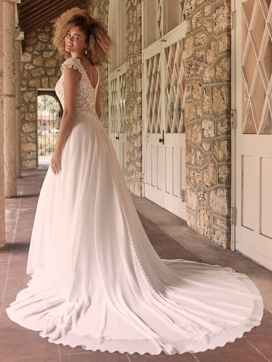 "June" Cap Sleeve Chiffon Wedding Dress by Maggie Sottero