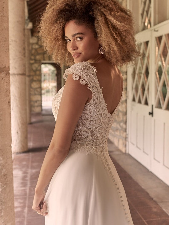 "June" Cap Sleeve Chiffon Wedding Dress by Maggie Sottero
