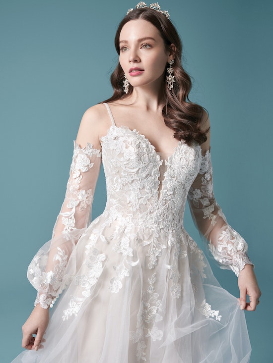 "Stevie" Cold Shoulder Bishop Sleeve Wedding Dress by Maggie Sottero