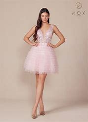 Sequin Plunged Neckline Tiered Ruffle Short Dress Homecoming